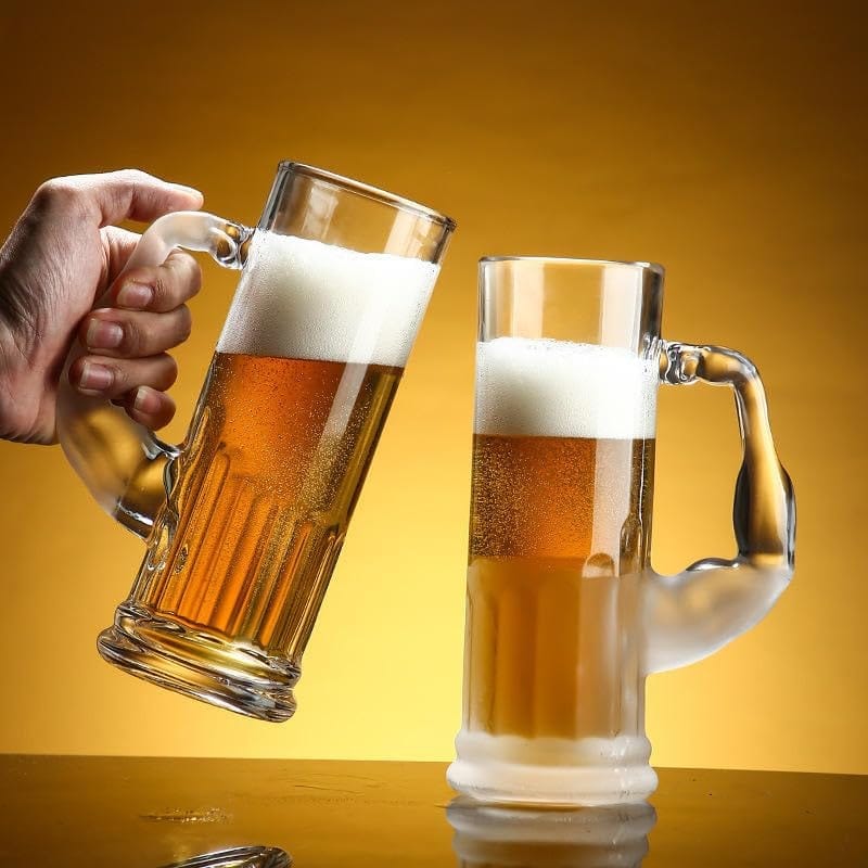 Drinking Glass Muscle Shape Beer Mug with Handle | Freezer Bear Mug for Beer, Milk, Juice, Bar, Beverages (650 ml)