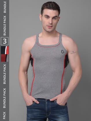 Men's Assorted Pack of 3 Solid Combed Cotton Racerback Styled Gym Vest