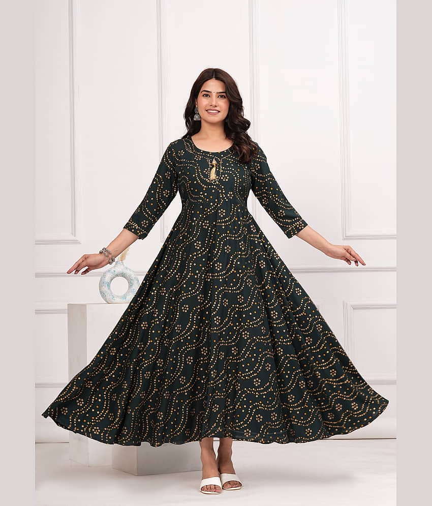 Aurelisa Rayon Printed Anarkali Women's Kurti - Blue ( Pack of 1 )