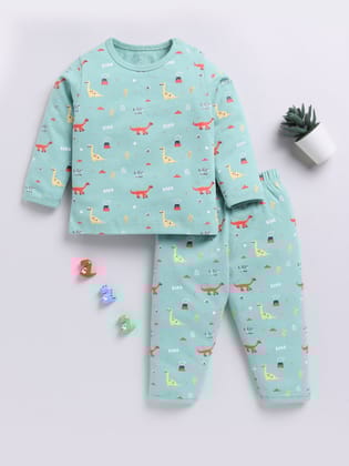 Green Dino Full sleeve Night Suit-3-6 m