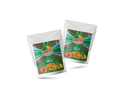 Omkar Snacks | Masala Salli - 150 gms - Pack of 2 I 50% Less Oil | No Added Preservatives | Thin & Crispy | Crunchy - Chatpata - Namkeen - Snacks | 