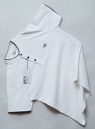 White | Solid Henley Neck | Polo T-Shirt-M