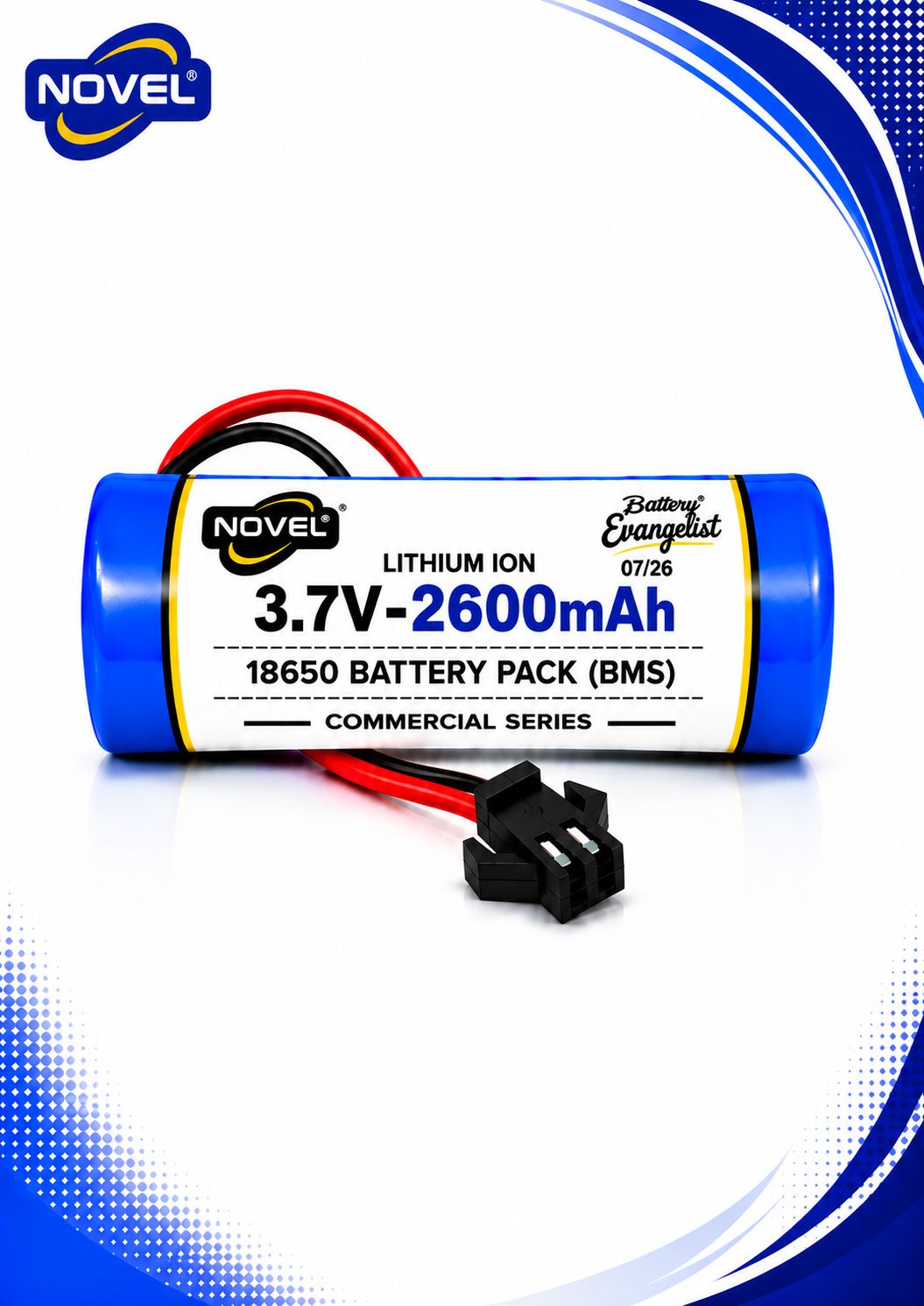 NOVEL 3.7V 18650 LITHIUM ION SM PIN BATTERY WITH CHARGING CABLE- 2600mAh
