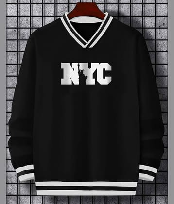 Eyebogler Cotton Blend Oversized Fit Printed Full Sleeves Men's V-Neck T-Shirt - Black ( Pack of 1 )