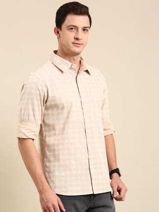 Beige Checks Full Sleeves Shirt-44 / Beige