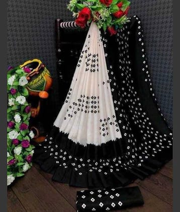 JIHANA FAB Georgette Self Design Saree With Unstitched Blouse Piece ( Black )
