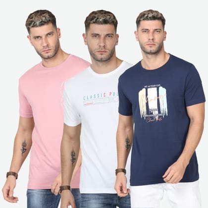 Classic Polo Mens Cotton Half Sleeve Printed Slim Fit Crew Neck Multi Color T Shirt | Toy-Trio-902 SF
