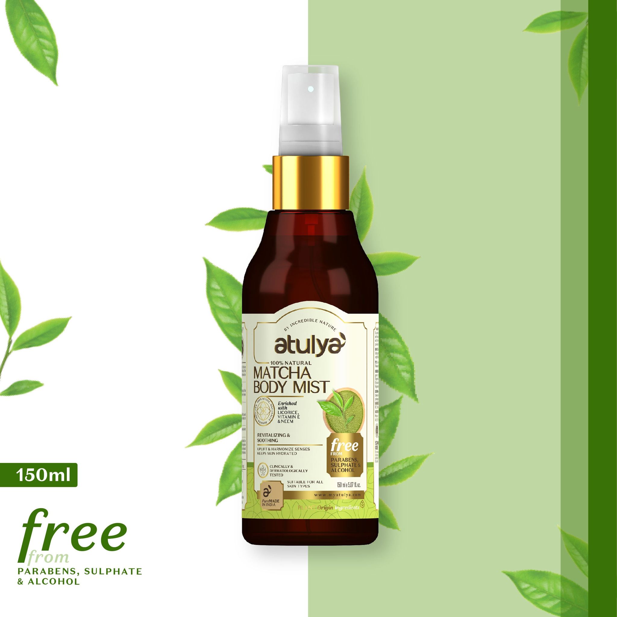 Atulya Matcha Body Mist | Revitalizing and Soothing - 150ml