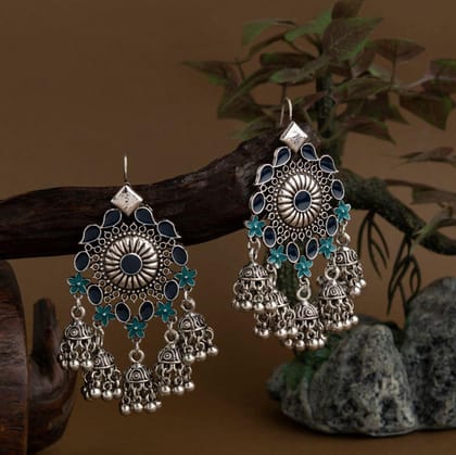 Silver Plated Floral Enamel Design Antique Jhumki Earring- A