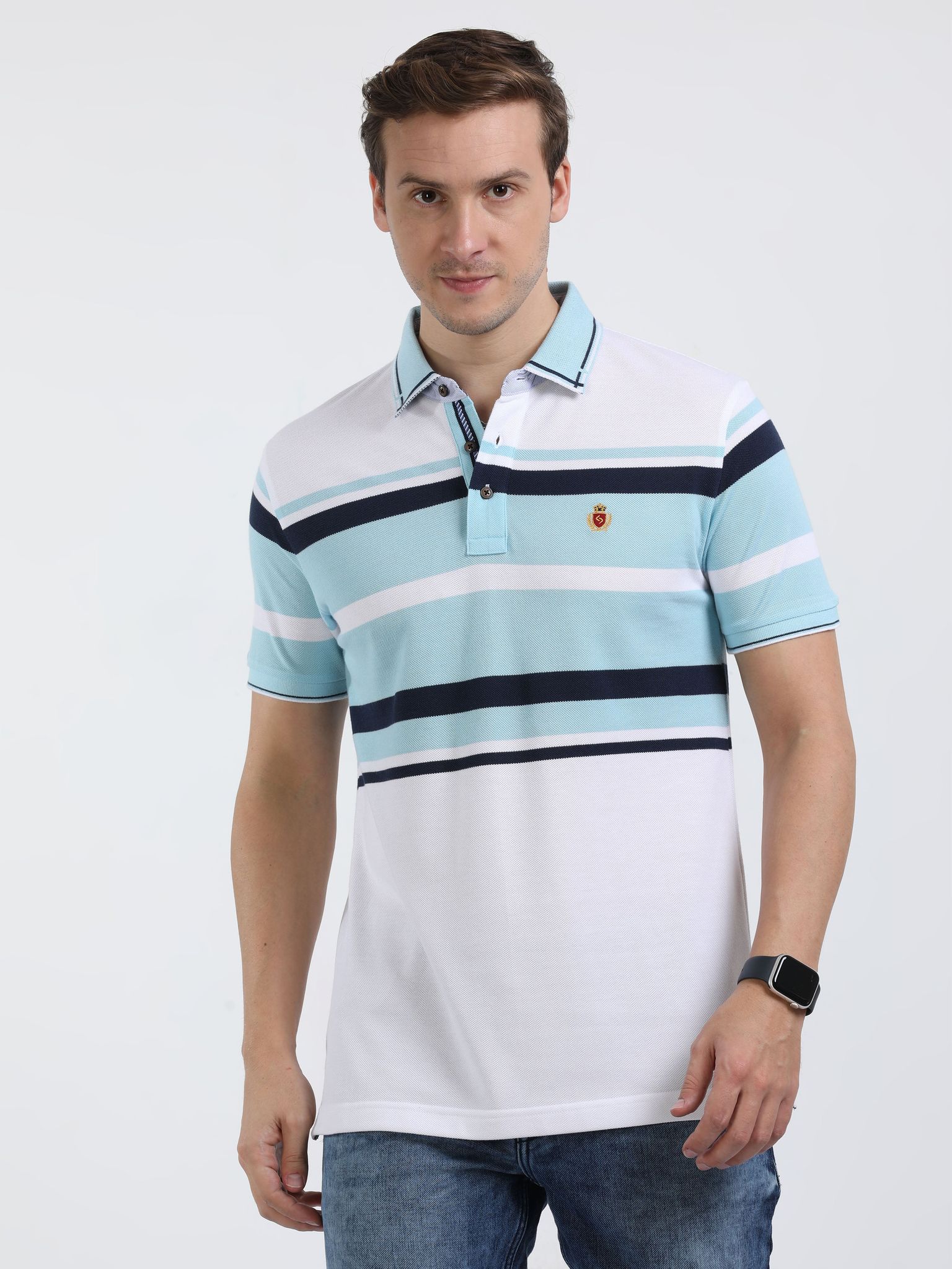Classic Polo Mens Cotton Half Sleeves Color Blocked Slim Fit Polo Neck White Color T-Shirt | Vta - 241 A Sf P