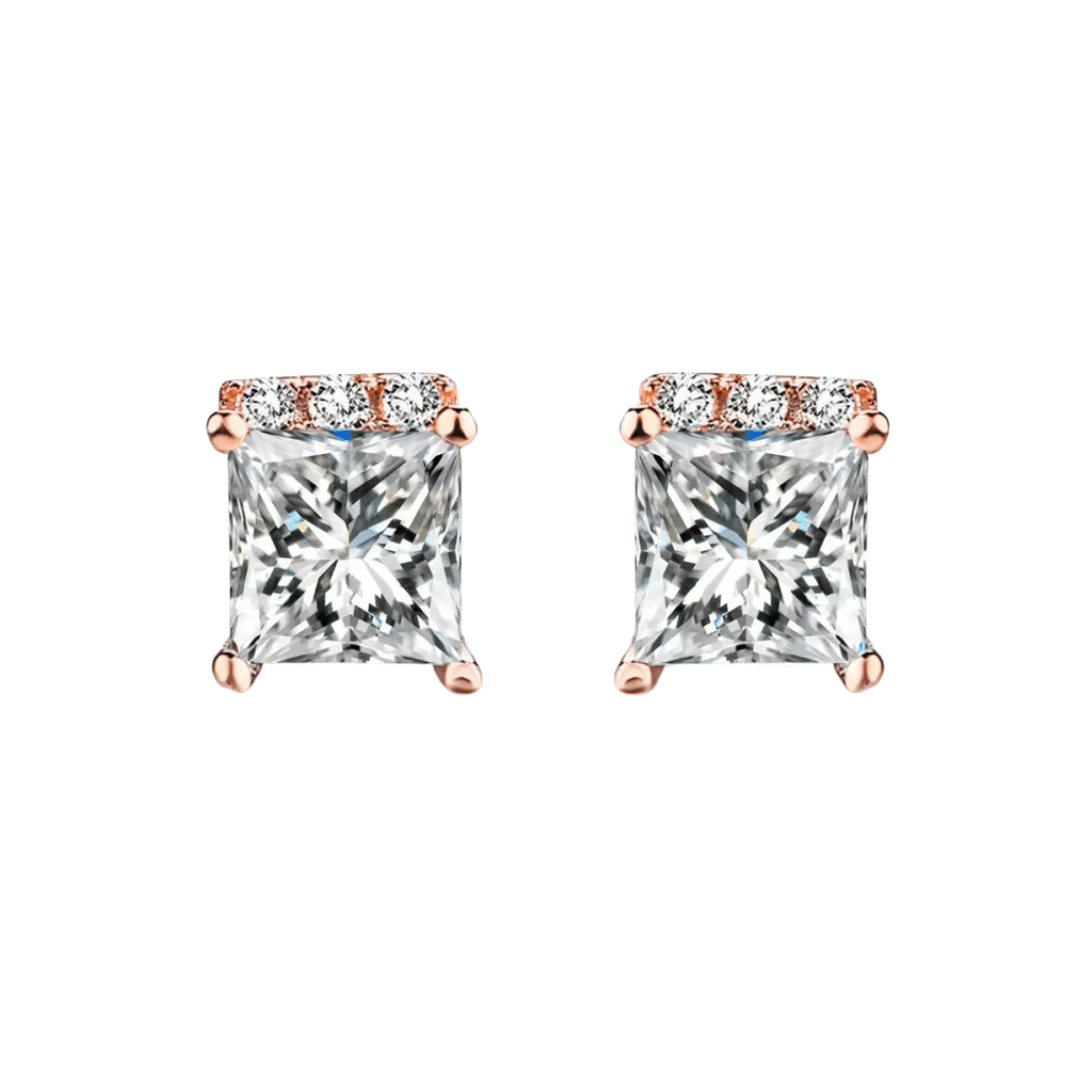 High Quality Square Shape Crystal Stud Earrings for Girls and Women Crystal Copper Stud Earring-White