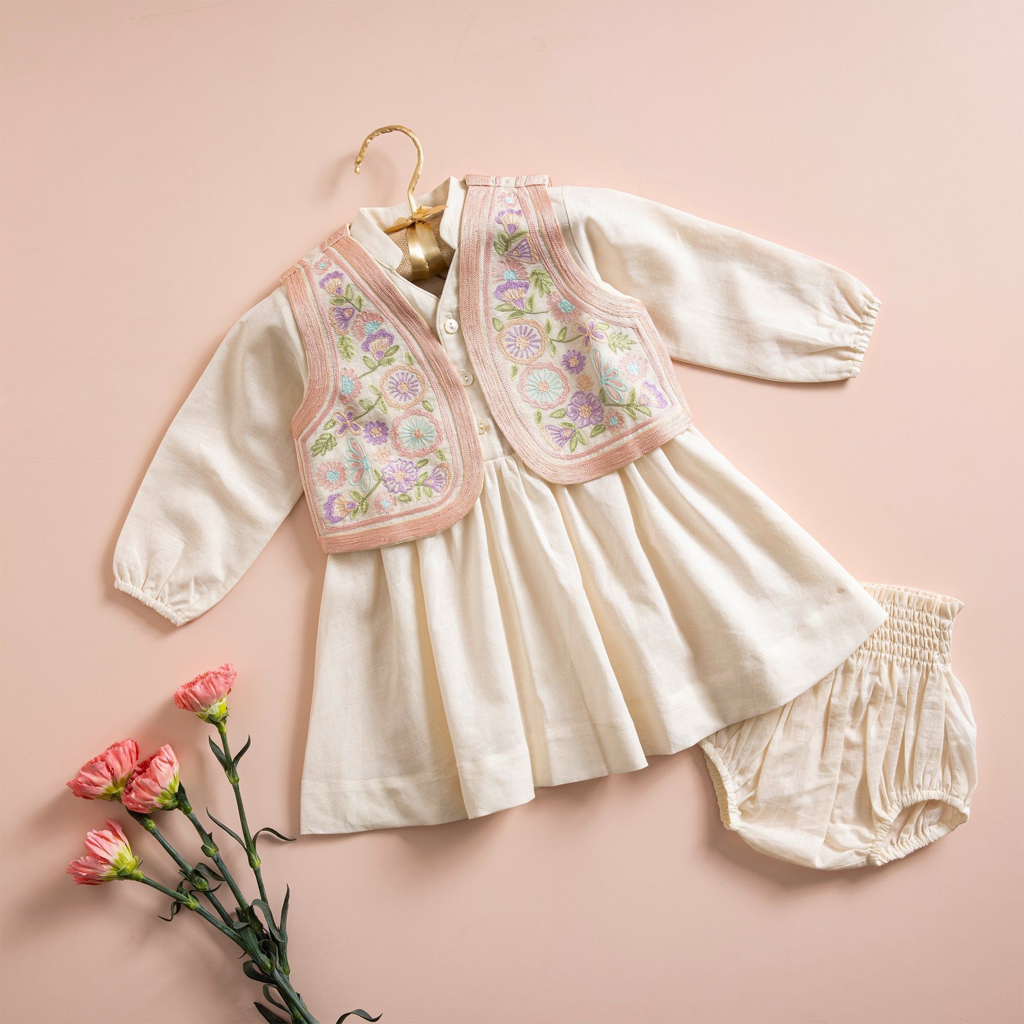 Poshaak Dress with Embroidered Jacket-12-18 months