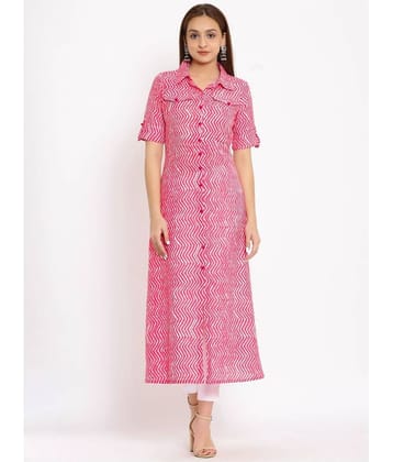FabbibaPrints - Pink Cotton Blend Women's A-line Kurti ( Pack of 1 )