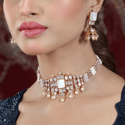Mother of Pearl & Polki Choker Necklace Set