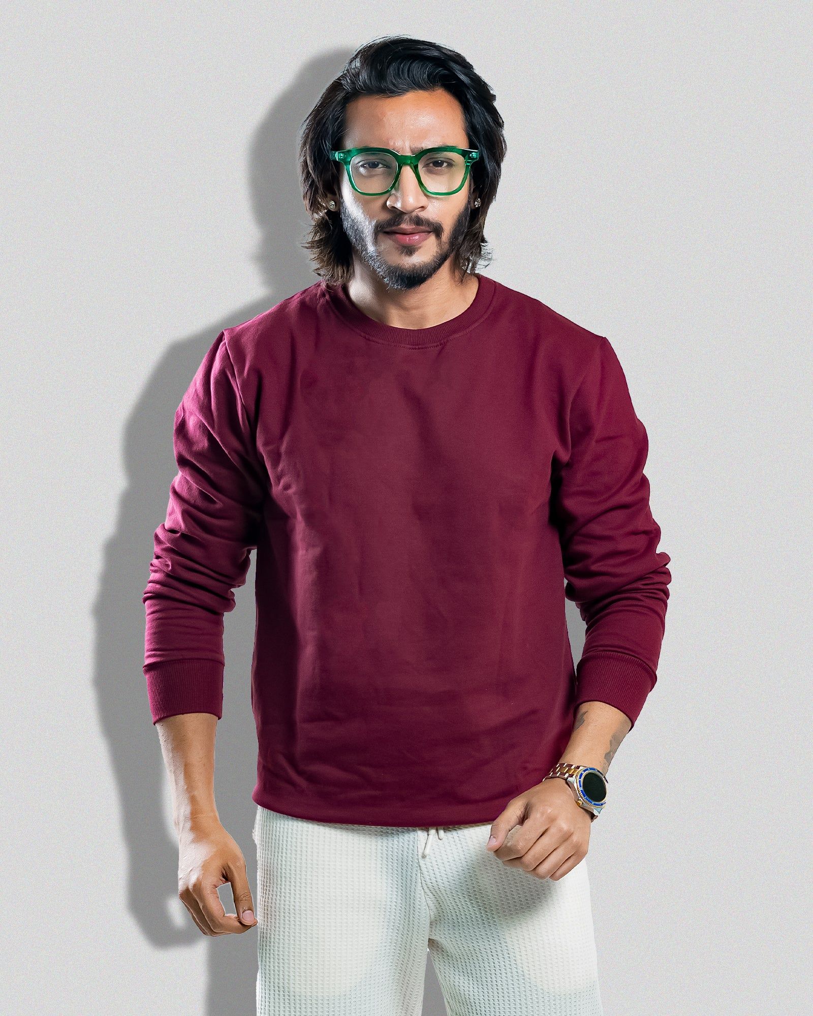 Maroon Solid (Sweatshirt)-maroon / S