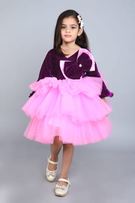 PinkChick Burgundy Velvet and Pink Layered Dress-1-2Y / Burgundy