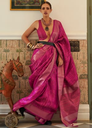Perfect Pink Woven Dual Tone Organza Silk Saree