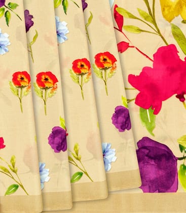 Sandal Printed Crepe Silk Saree With Floral Motif Prints-Sandal-Sandal