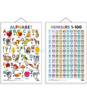 Set of 2 Alphabet and Numbers 1-100 Early Learning Educational Charts for Kids | 20"X30" inch |Non-Tearable and Waterproof | Double Sided Laminated | Perfect for Homeschooling, Kindergarten and Nursery Students