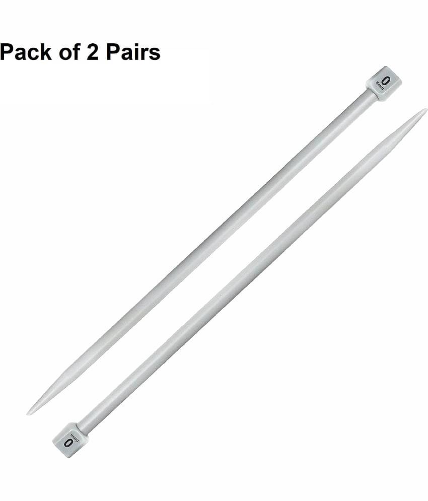 Jyoti Knitting Pin - Plastic (2 Pairs of Flat Knob of 12 Inches / 30cm of Size 0), Crafting Knitting Weaving Pins, Round Blunt Yarn Needles, Used for Sweaters, Scarves, and Woolen Fabrics - Pack of 2 Pairs