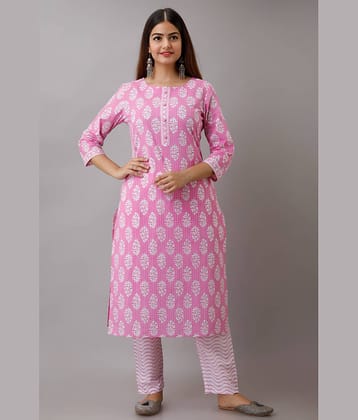 Frionkandy - Pink Straight Cotton Women's Stitched Salwar Suit ( Pack of 1 )