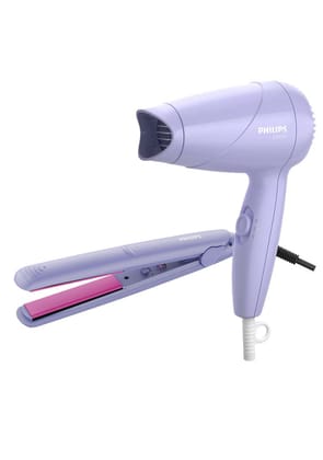 Philips HP8643/56 Hair Dryer and Straightener Combo, 1000 Watts Miss Fresher's Styling Kit- Purple