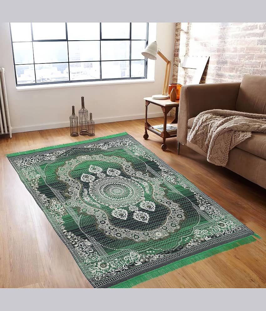Valtellina Green Velvet Carpet Floral 4x7 Ft