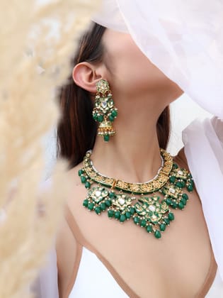 Hisar Green Meenakari Necklace Set-Green