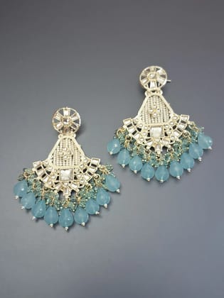 Sea Blue Colour Pearl Work Drop Earring-Large