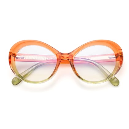 PERKEY Full Rim Oval-Oversized Transparent Computer Blue Cut Spectacles Frames Women - OPTL009-C2-Medium / Clear / Orange Green