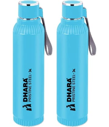 Dhara Stainless Steel Quench 900 Sky Blue Stainless Steel Water Bottle 700 mL ( Set of 2 )