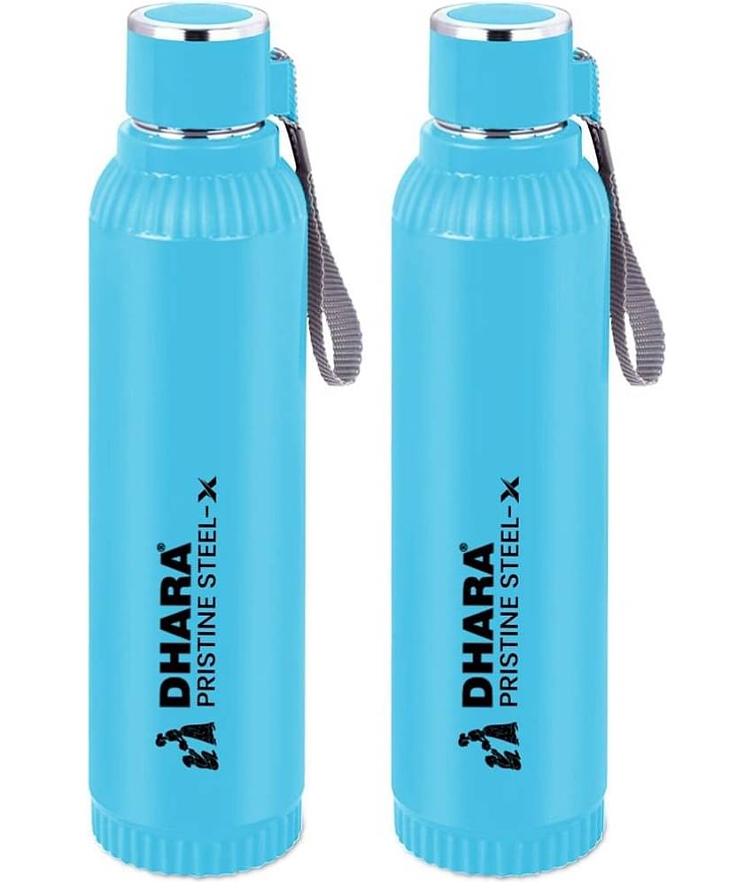 Dhara Stainless Steel Quench 900 Sky Blue Stainless Steel Water Bottle 700 mL ( Set of 2 )