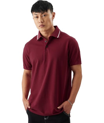 Leotude Pack of 1 Cotton Blend Regular Fit Solid Half Sleeves Men's Polo T Shirt ( Maroon )