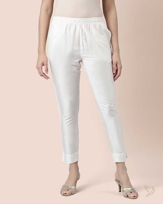 Metallic Straight Pant - Metallic White-S / Metallic White