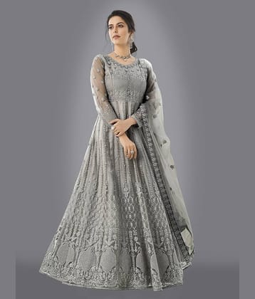 KV Fashion Magenta Flared Net Women's Semi Stitched Ethnic Gown ( Pack of 1 )