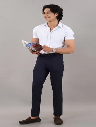 Navy Blue Stretchable Formal Pant with Expandable Waist for Men