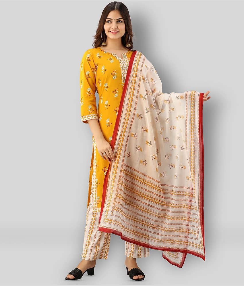 FABRR - Yellow Straight Cotton Women's Stitched Salwar Suit ( Pack of 1 )