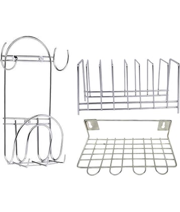 JISUN - Silver Stainless Steel Dish Racks ( Pack of 3 )