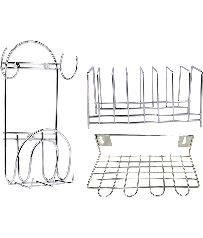 JISUN - Silver Stainless Steel Dish Racks ( Pack of 3 )
