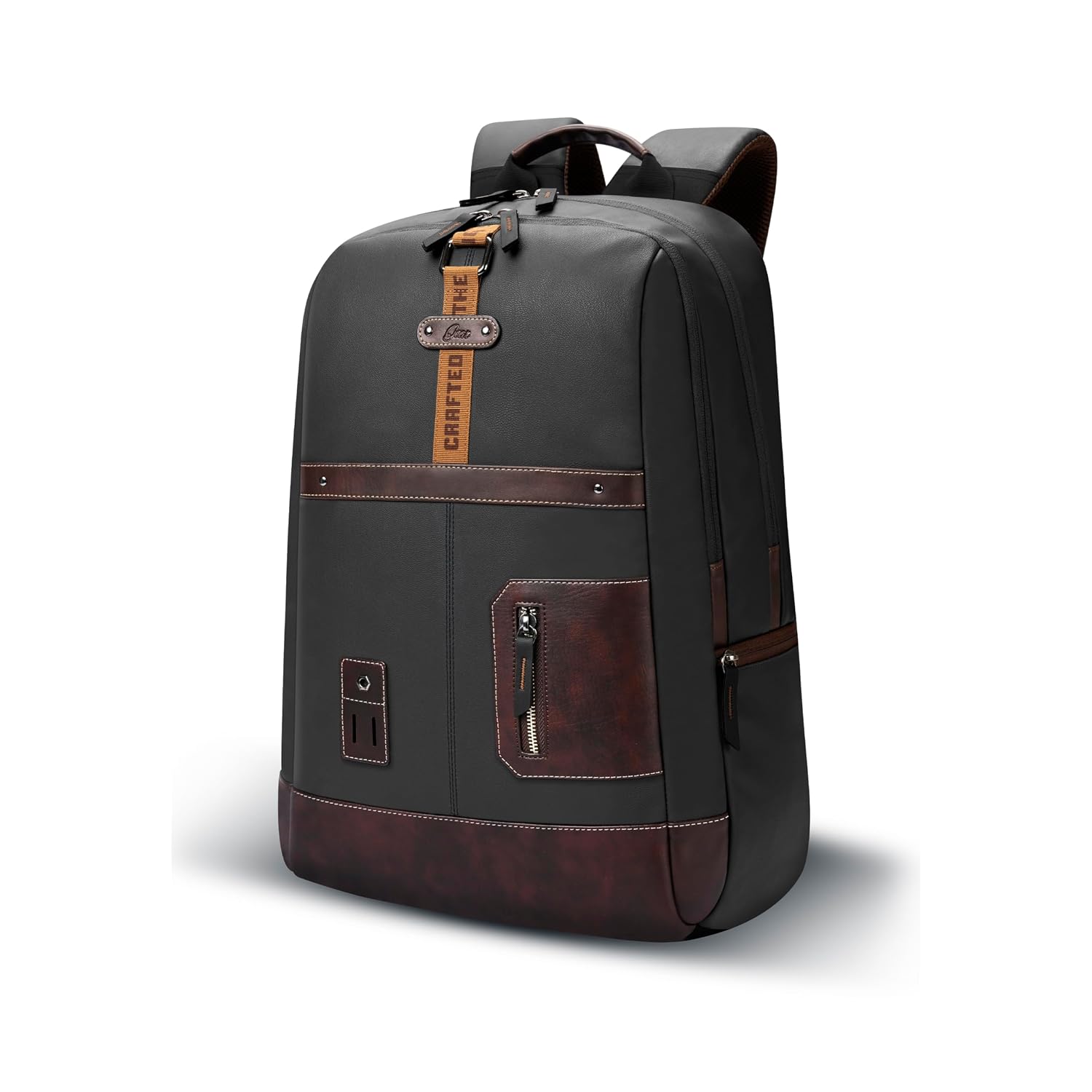 Classic 6 18"/31L Antitheft Large Faux Leather Water Resistant Laptop backpack/Laptop backpack/Casual Backpack/Daypack/Travel Backpack/College Bag For Men/Women(Black-Brown)