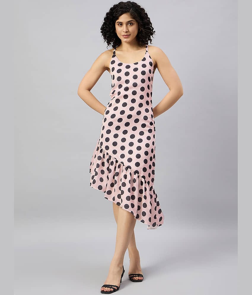 Kuwarii Women Polyester Printed Asymmetric Dress ( Beige )