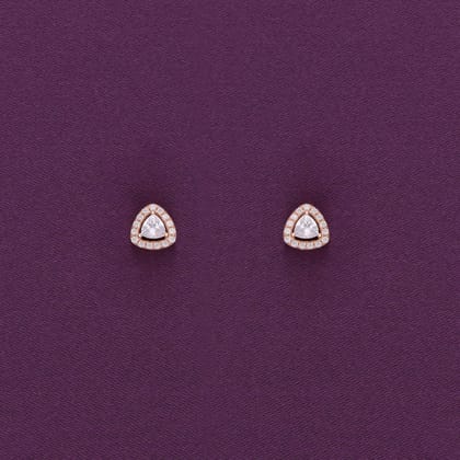 Tantalizing Triangles Silver Studs Earrings-White Stone / Rose Gold
