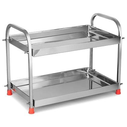 Stainless Steel 2-Tier Kitchen Rack | Rust-Proof Multipurpose Storage Organizer Shelf for Countertop, Bathroom & Under Sink | Steel Shelf Stand with Anti-Skid Feet_assorted colour