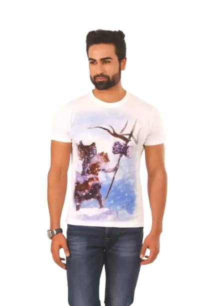 Vimanika Comics Shiva Mountain Mytho Apparels Graphic Print Men Round Neck White T-Shirt Pack of 1 Pcs