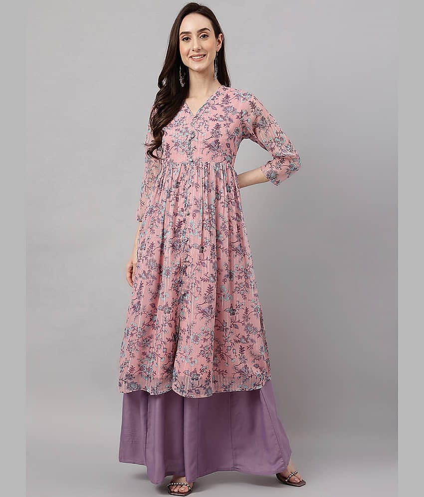 Janasya - Pink Chiffon Women's Flared Kurti ( Pack of 1 )