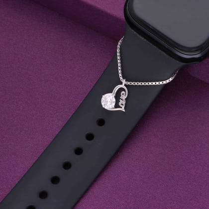 Solitaire Heart Love Watch Charm-White Stone / Silver