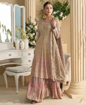 Designer Peplum Style Pink Georgette Suit Set for Women – Ethnic Wear