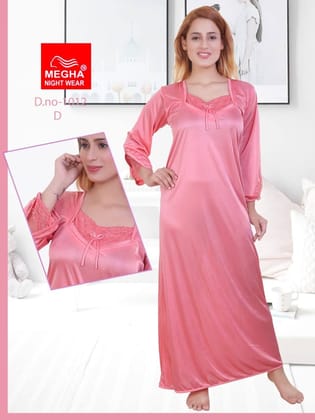 Satin Plain Night Gown Longsleeve Fancy