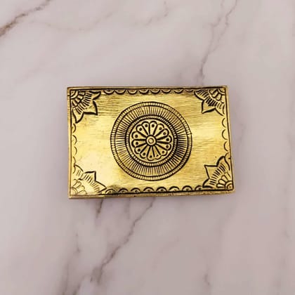 Brass Handcarved Pooja Chowki - 4.6 inch Length | Artistic Brass Base for Deity Worship