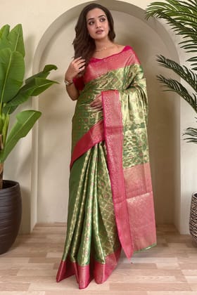 Glade Green Banarasi Tissue Silk Saree